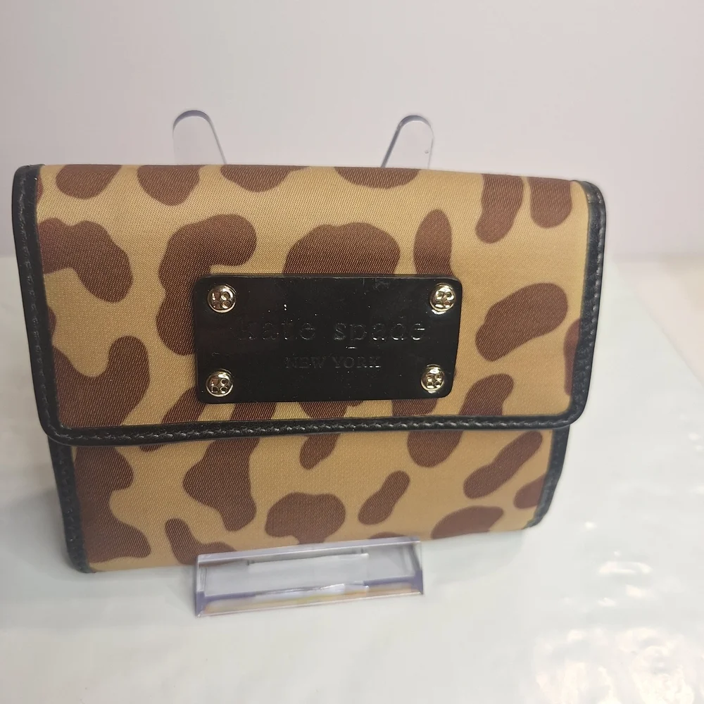 kate spade Leopard Print Bifold Wallet with Black Trim